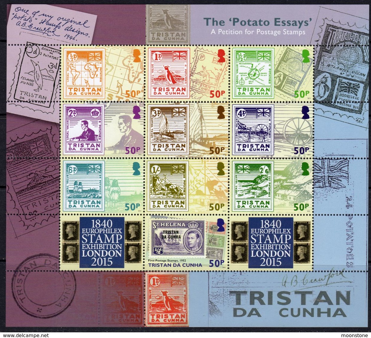 Tristan Da Cunha 2015 Europhilex, The Potato Essays Sheetlet Of 10, MNH, SG 1119/28 - Tristan Da Cunha