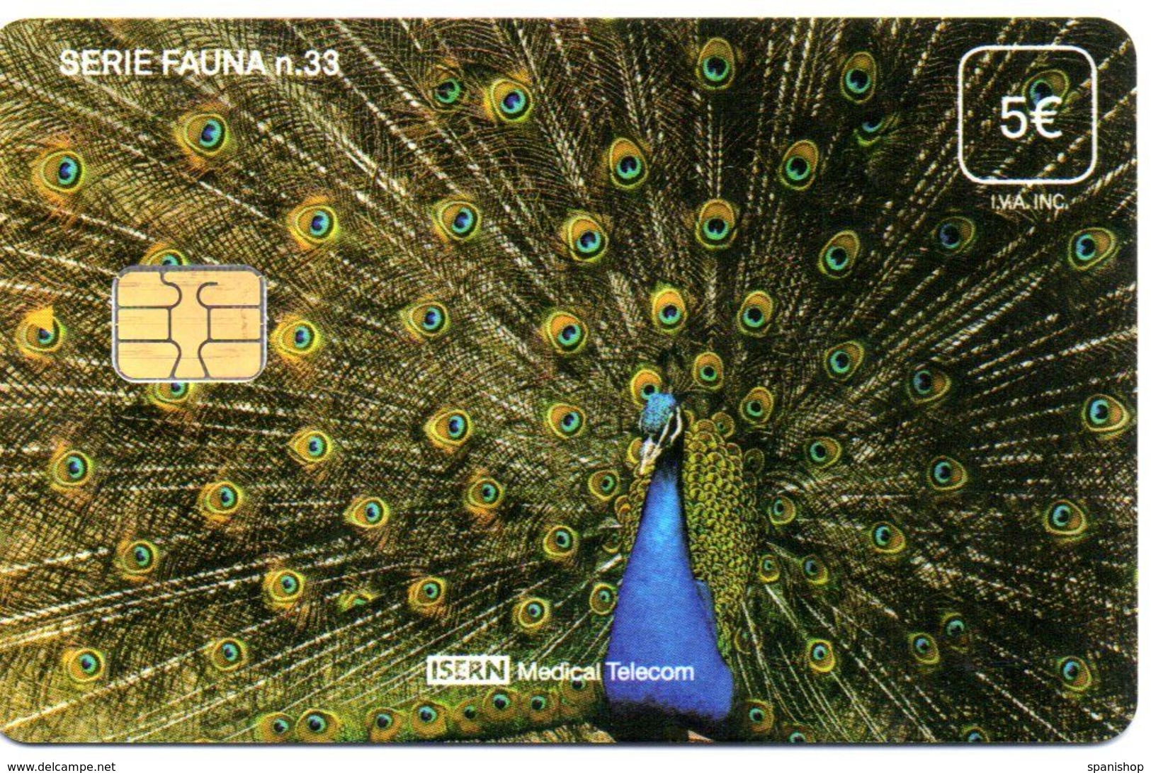 ISN-271 SPAIN PHONECARD ESPAÑA ISERN  SERIE FAUNA Nº33 ANIMAL PAVO REAL- PEACOCK- CARD FOR  HOSPITAL TV - Emisiones Básicas