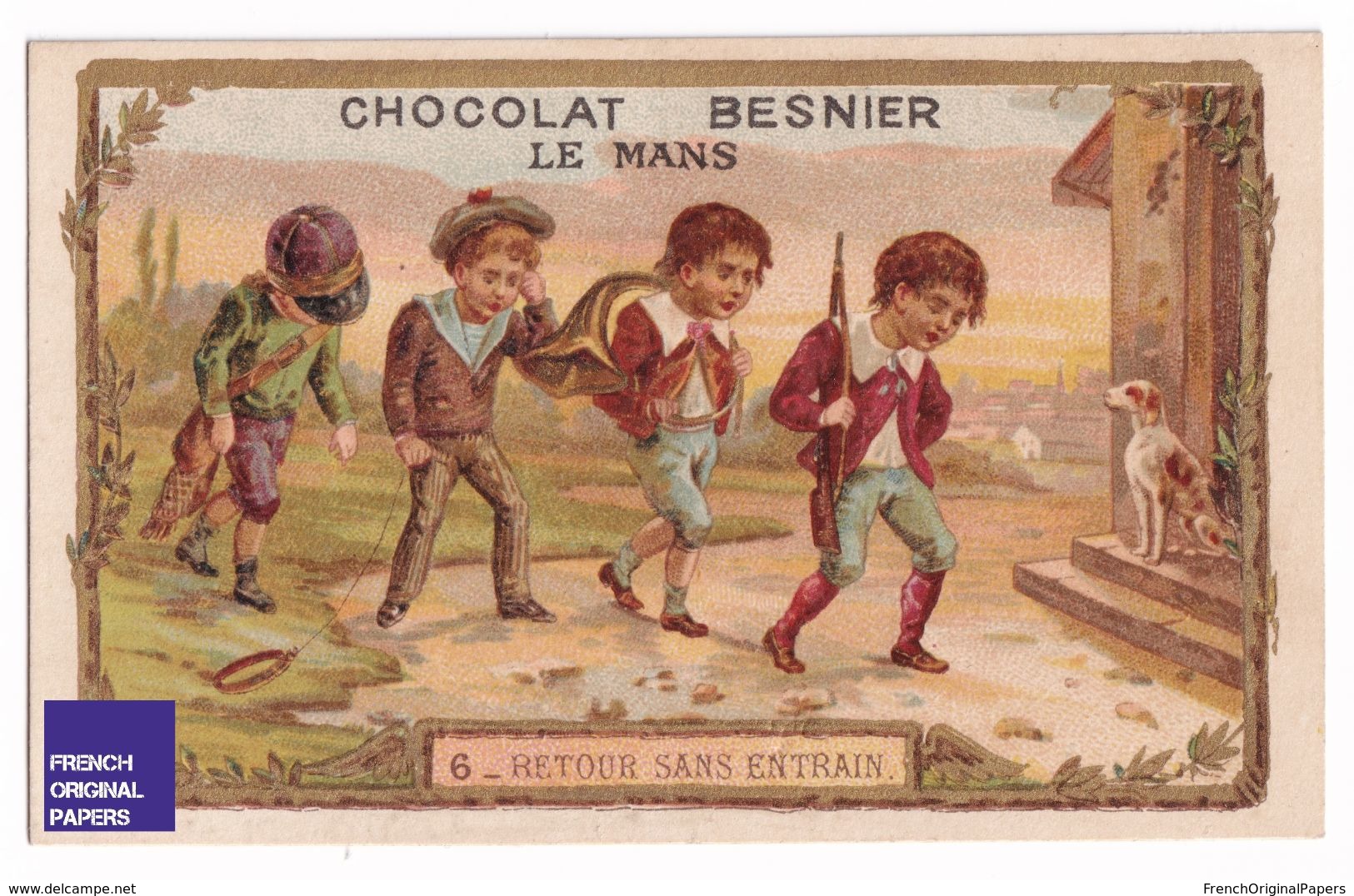 Chromo Romanet Chocolat Besnier Retour De Chasse Chien Chasseur Bredouille - Hunt Hunting Dog Trade Card A36-71 - Other & Unclassified