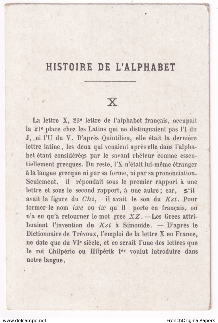 Chromo Dorée Didactique Romanet Abécédaire Alphabet Lettre X Ximo Japon Xéranthème Insecte Xiphydrie écriture A36-73 - Other & Unclassified