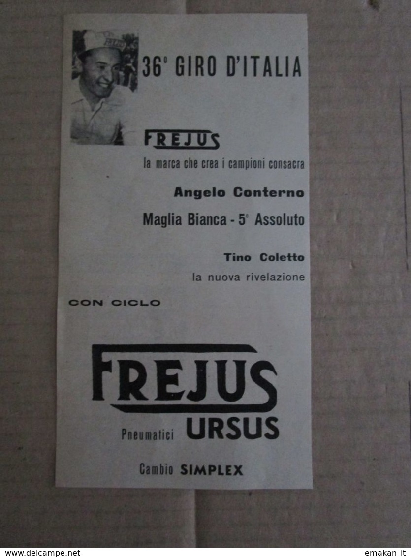 * ADVERTISING PUBBLICITA' CICLI FREJUS AL 36° GIRO D'ITALIA  - 1953 -  OTTIMO - Otros & Sin Clasificación