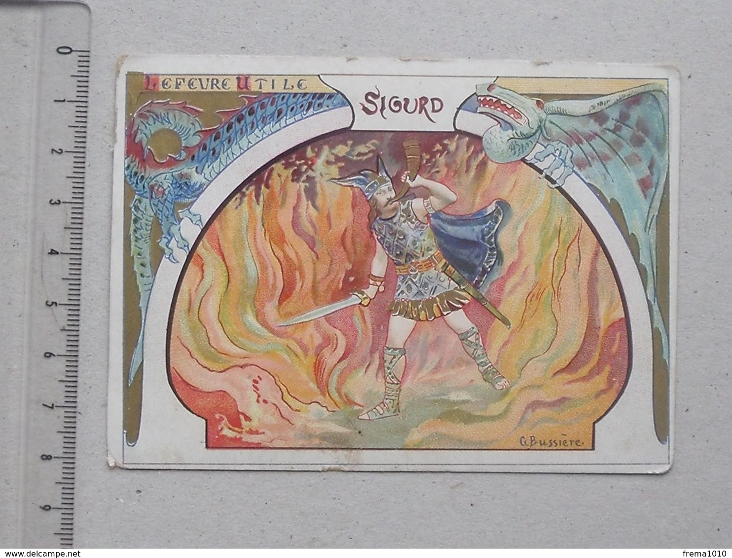 CHROMO LU (LEFEVRE UTILE): SIGURD - Art Nouveau - Viking Enfer Mythologie Dragon Flamme - Illustrateur BUSSIERE - LAAS - Lu