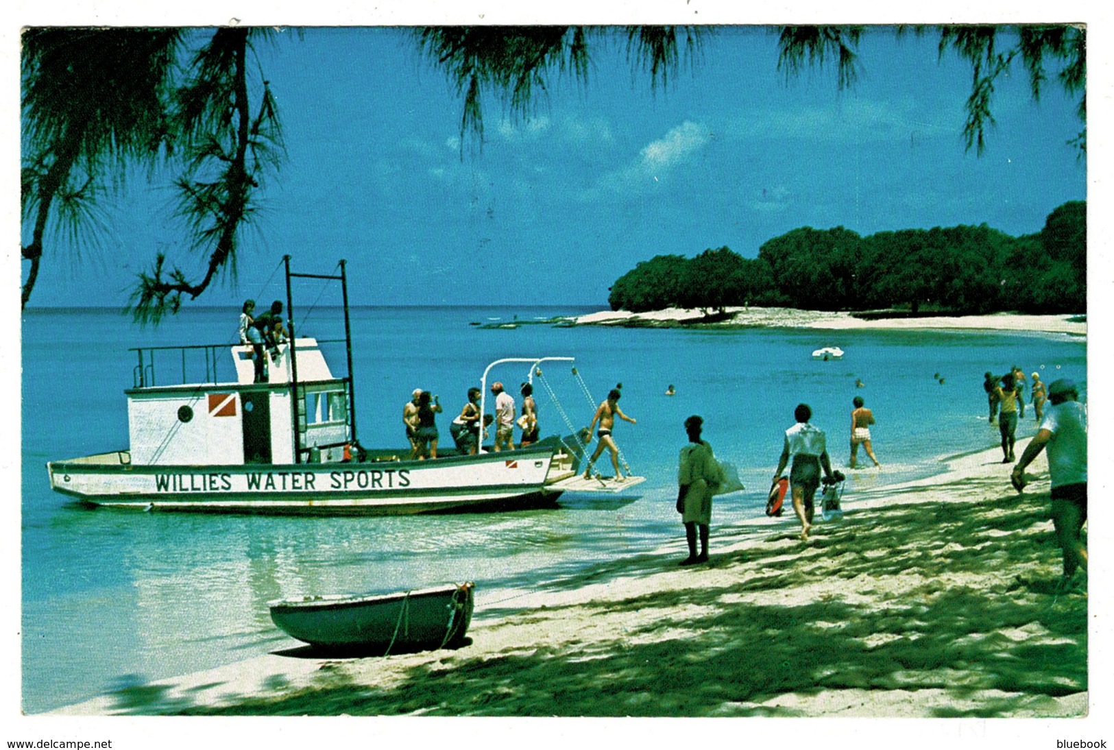 Ref 1384 - 1978 Barbados Postcard - Willies Water Sports Boat & Paradise Beach - Slogan Pmk - Barbades