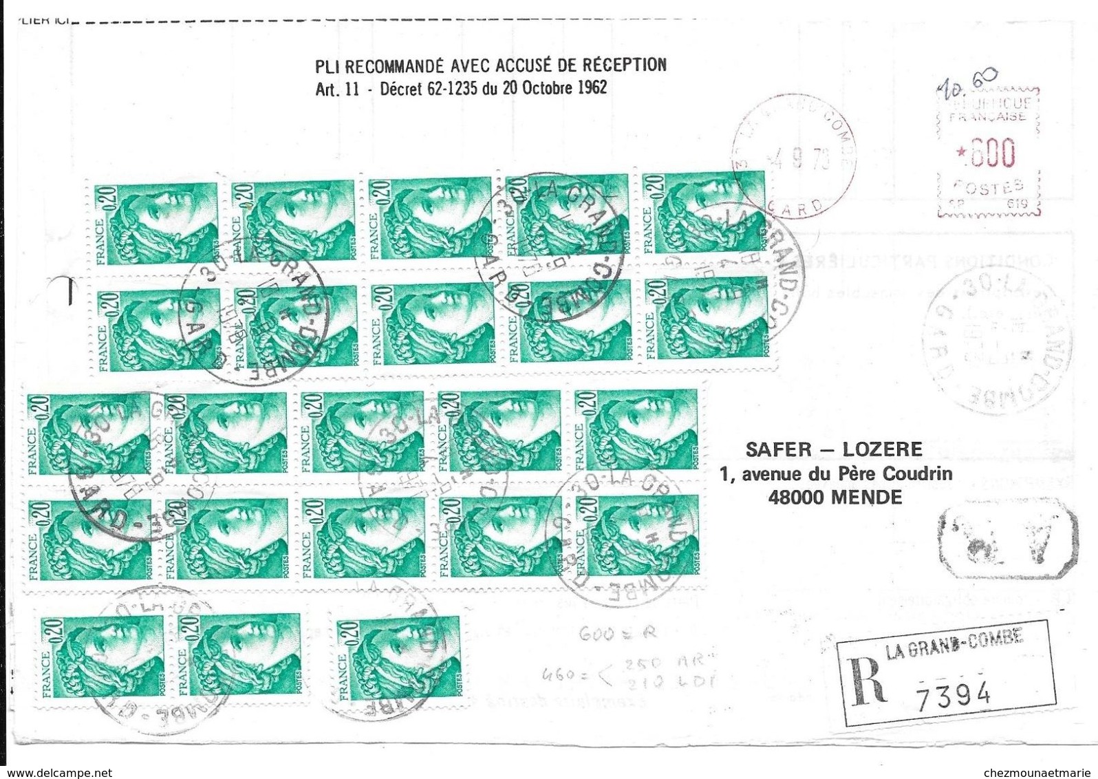 LA GRAND COMBE 1978 MENDE BLOCS REC 7394 INVENTAIRE PARCELLES ST GERMAIN DE CALBERTE - Documents Historiques