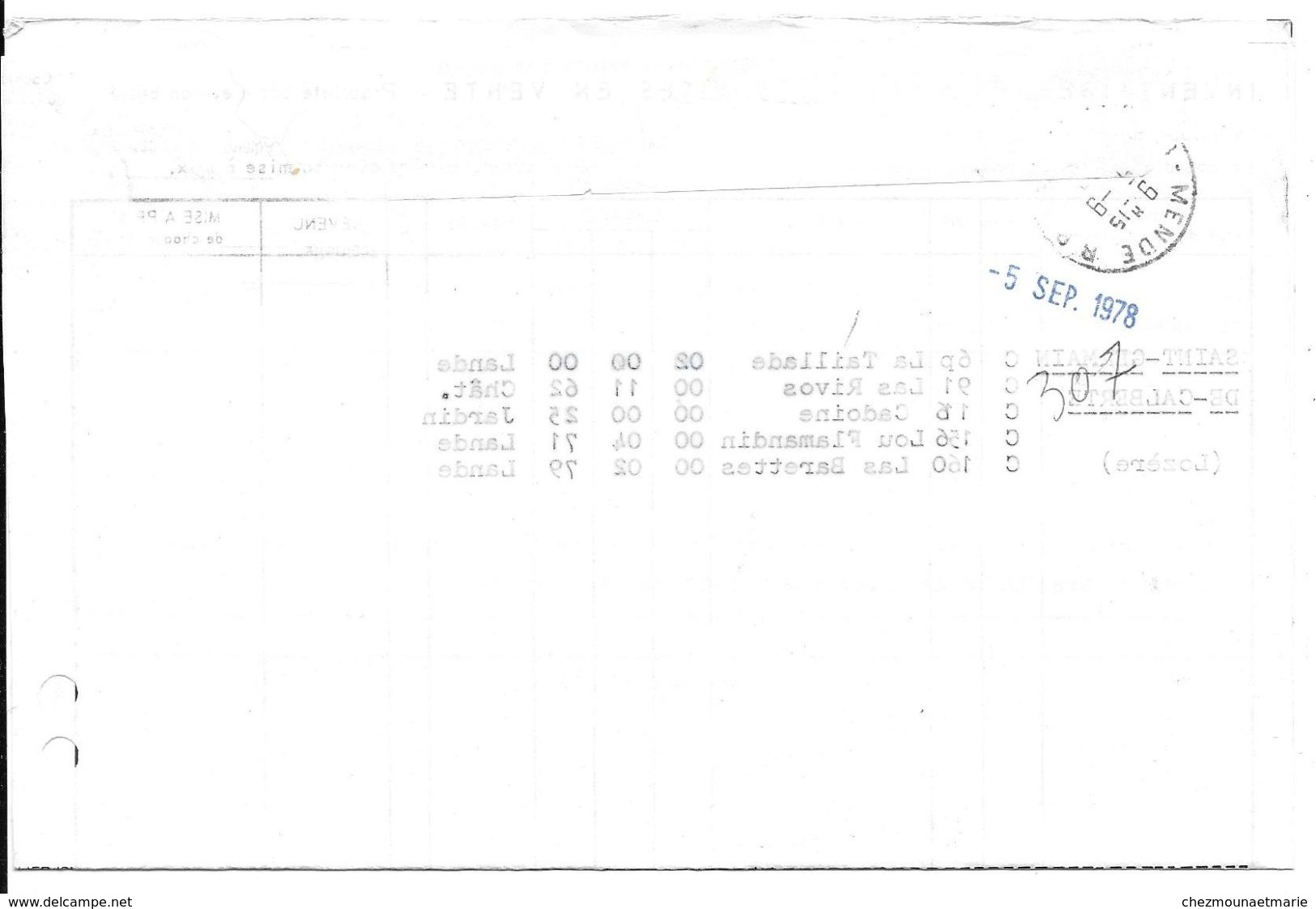 LA GRAND COMBE 1978 MENDE BLOCS REC 7394 INVENTAIRE PARCELLES ST GERMAIN DE CALBERTE - Documents Historiques