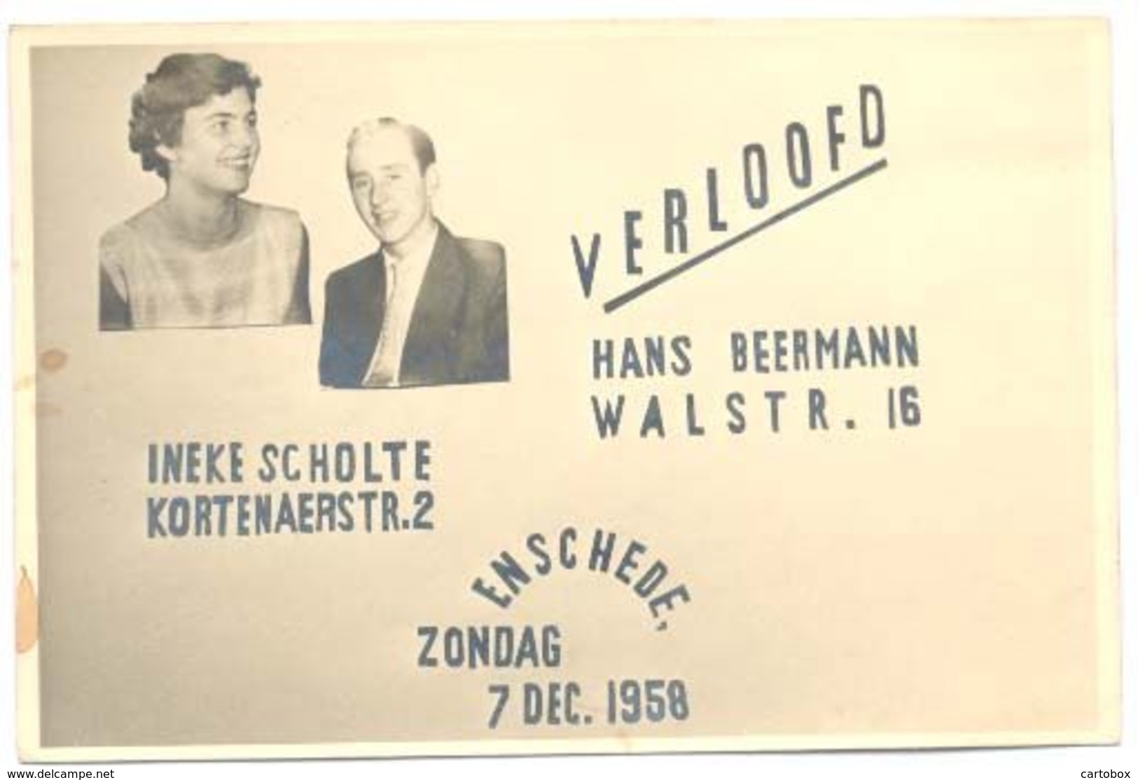 Enschede, Ineke Uit De Kortenaerstraat En Hans Uit De Walstraat Verloofd ! (originele Fotokaart) 2 X Scan (kinderzegels) - Enschede