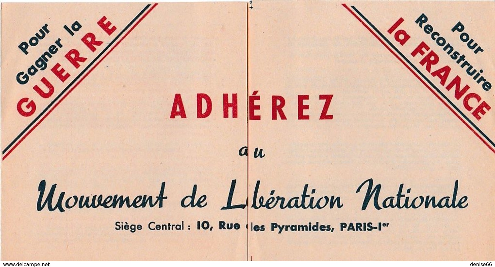 WW2 1944 - LA CHARTE Du MOUVEMENT De LIBERATION NATIONALE Pour Gagner La GUERRE Pour Reconstruire La FRANCE - Documents Historiques