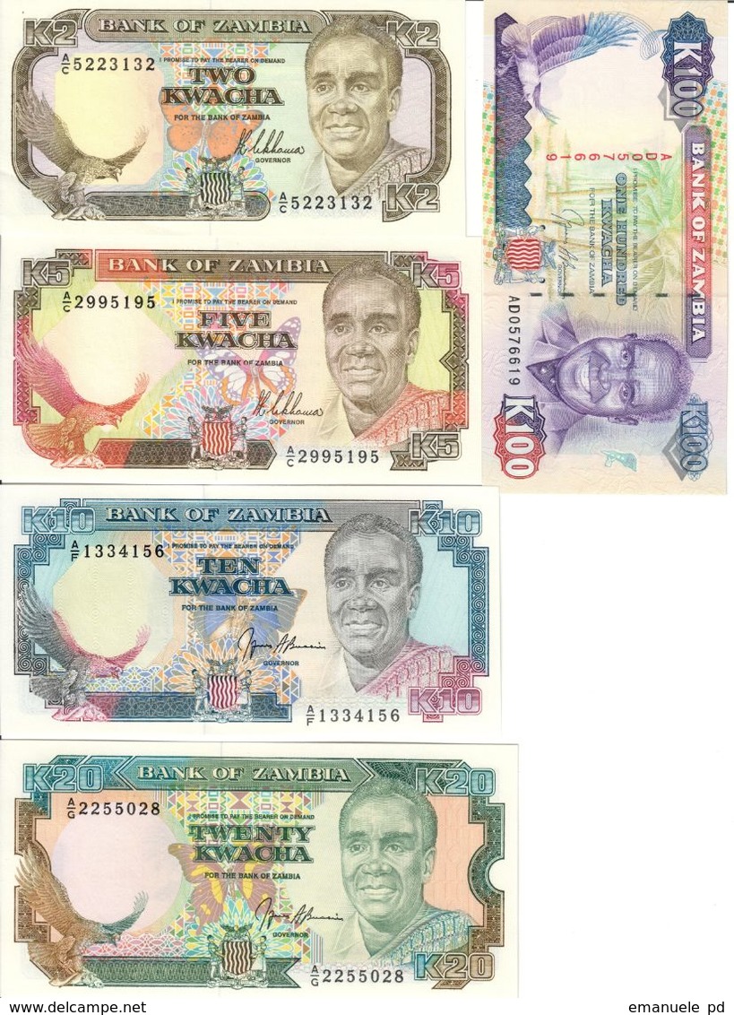 Zambia Lot Set 5 Banknotes 1989/91 UNC .CV. - Zambia