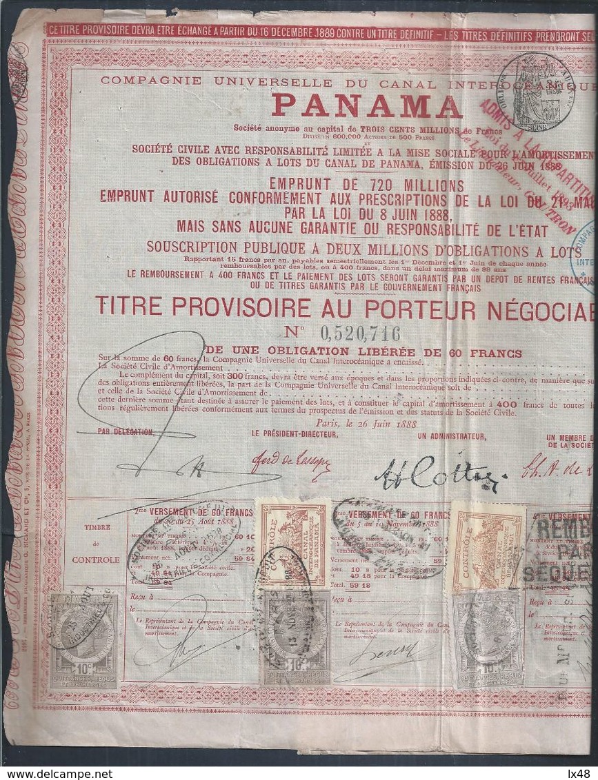 Rare Action Of Panama Interoceanic Canal Of 1888. Maritime Navigation. Caribbean Sea. Panama Interoceanic Channel Aktion - A - C