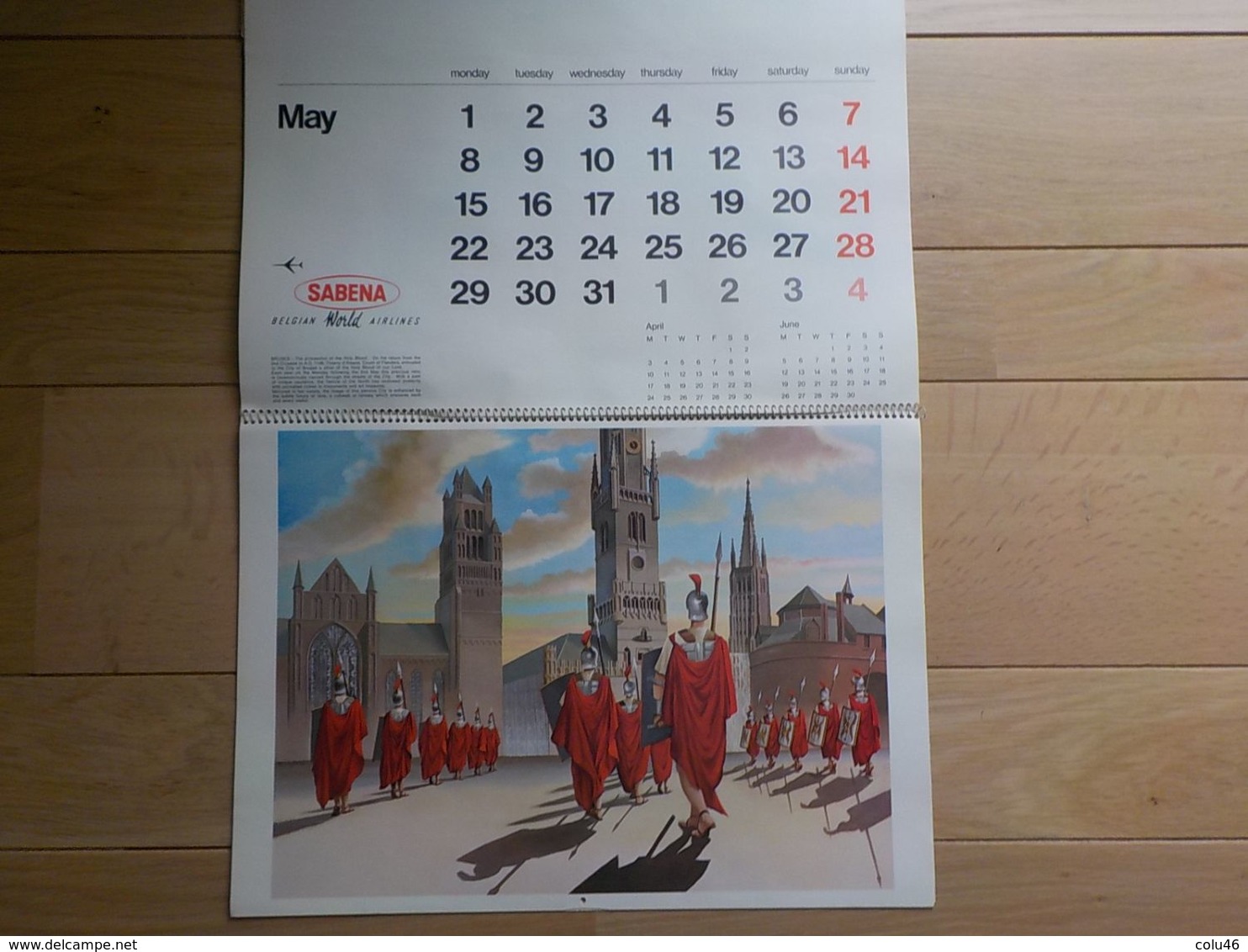 1972 Aviation Sabena grand calendrier villes Belgique Carnaval Binche Bouillon Tongres Antwerp Dinant Gand Brussels