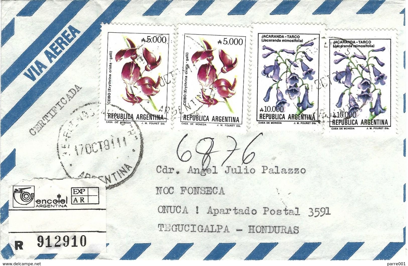 Honduras 1991 ONUCA Argentina Navy Gulf Of Fonseca Peacekeeping Military Registered Cover - Militaria