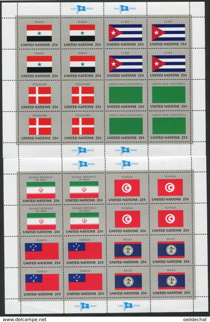 18651 NATIONS UNIES N°521/36**(4 Feuilles)  Drapeaux Des Etats Membres De L'ONU  1988  TB - Ungebraucht