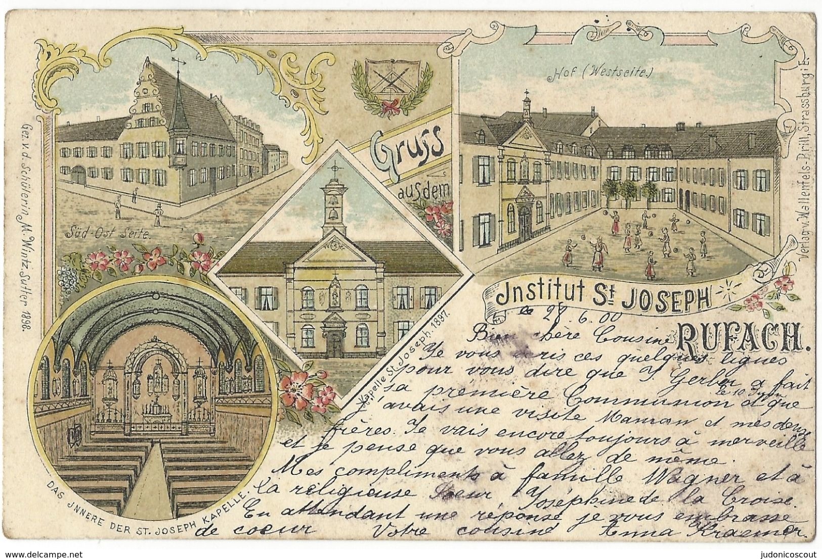 Gruss Aus Dem Institut St Joseph Rufach (Rouffach) - 28.6.1900 - Lithographie Couleur 4 Vues - Rouffach