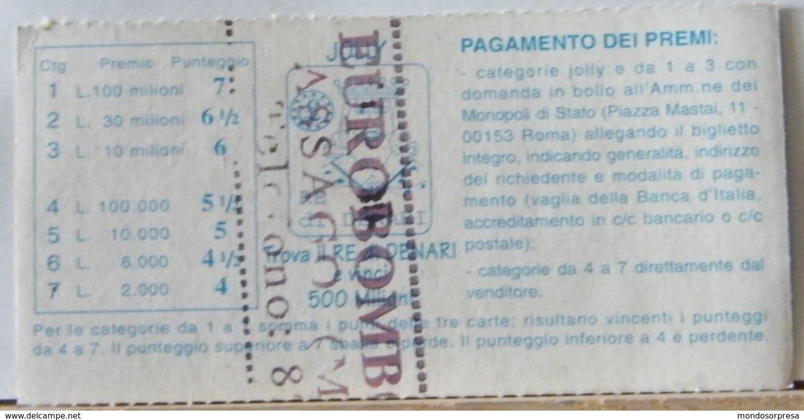 GV-64  GRATTA E VINCI - SETTE E VINCI -  BIGLIETTO N° 60-041506-491 - Billetes De Lotería