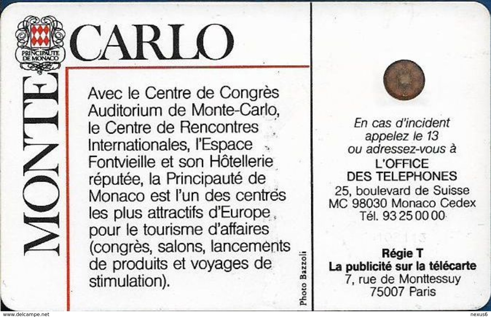 Monaco - MF5 - Palais Des Congres - Cn. 108113 - 03.1990, SC4 GB, 120Units, 10.200ex, Used - Monaco