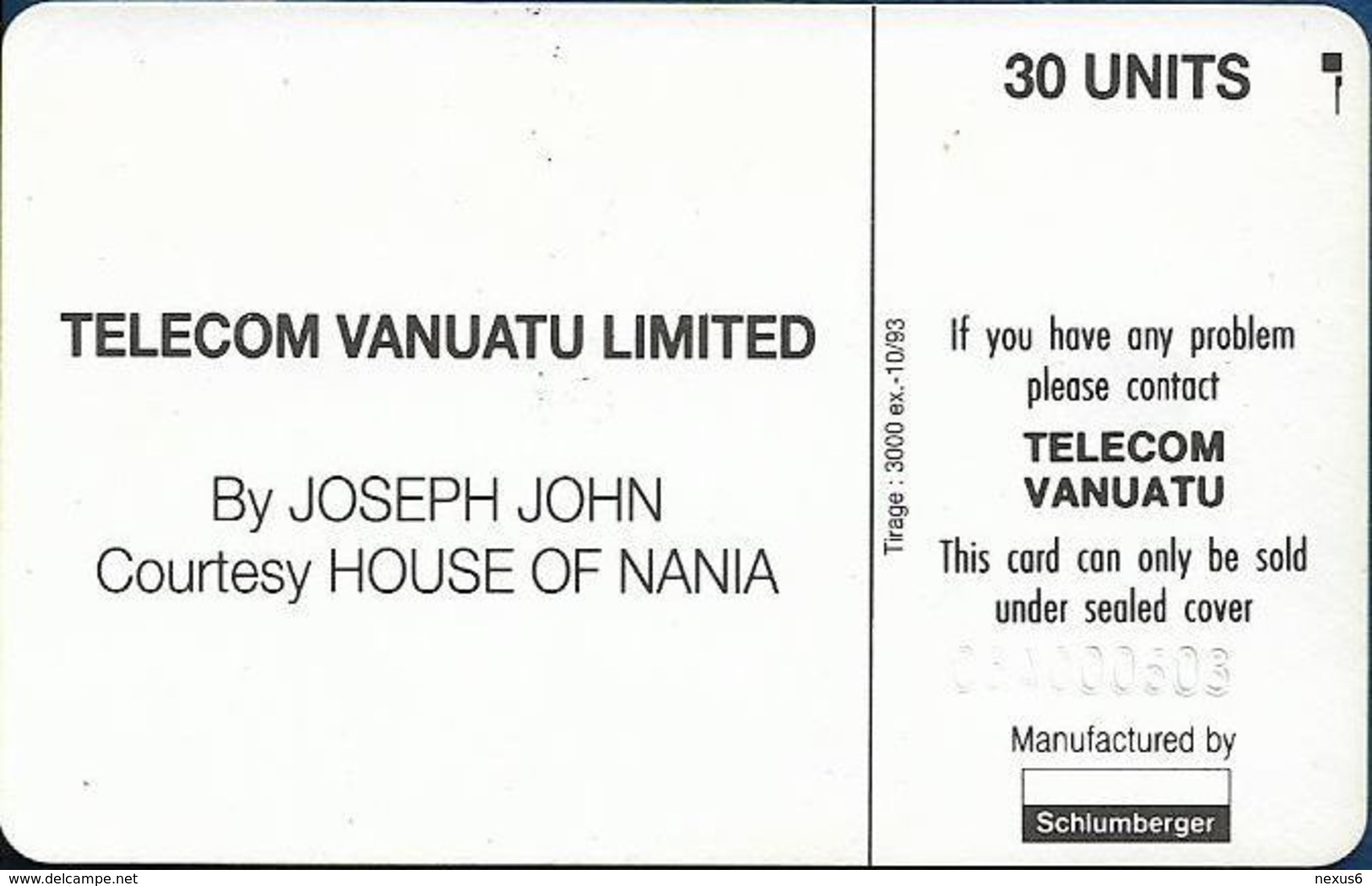 Vanuatu - South Pacific Mini Games, Athletics, SC5, Cn. C3A000603, 30U, 10.93, 3.000ex, Used - Vanuatu