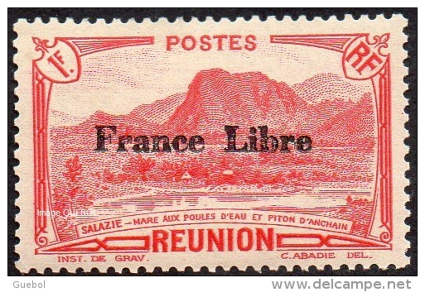 Réunion - N° 204 * Vue -> Salazie, Mare Aux Poules D'eau Et Piton D'Auchain - 1f Rouge - Surchargée France Libre - Unused Stamps