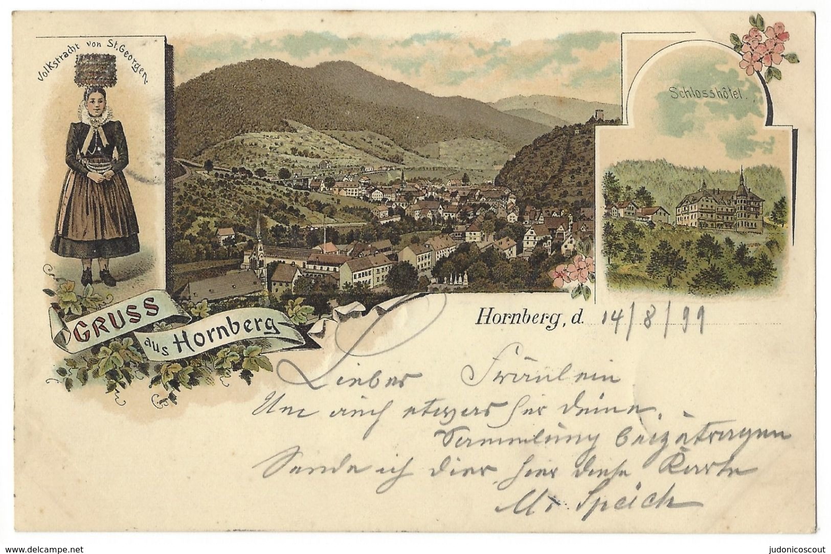 Gruss Aus Hornberg - 14.8.1899 - Lithographie Couleur 3 Vues - Hornberg