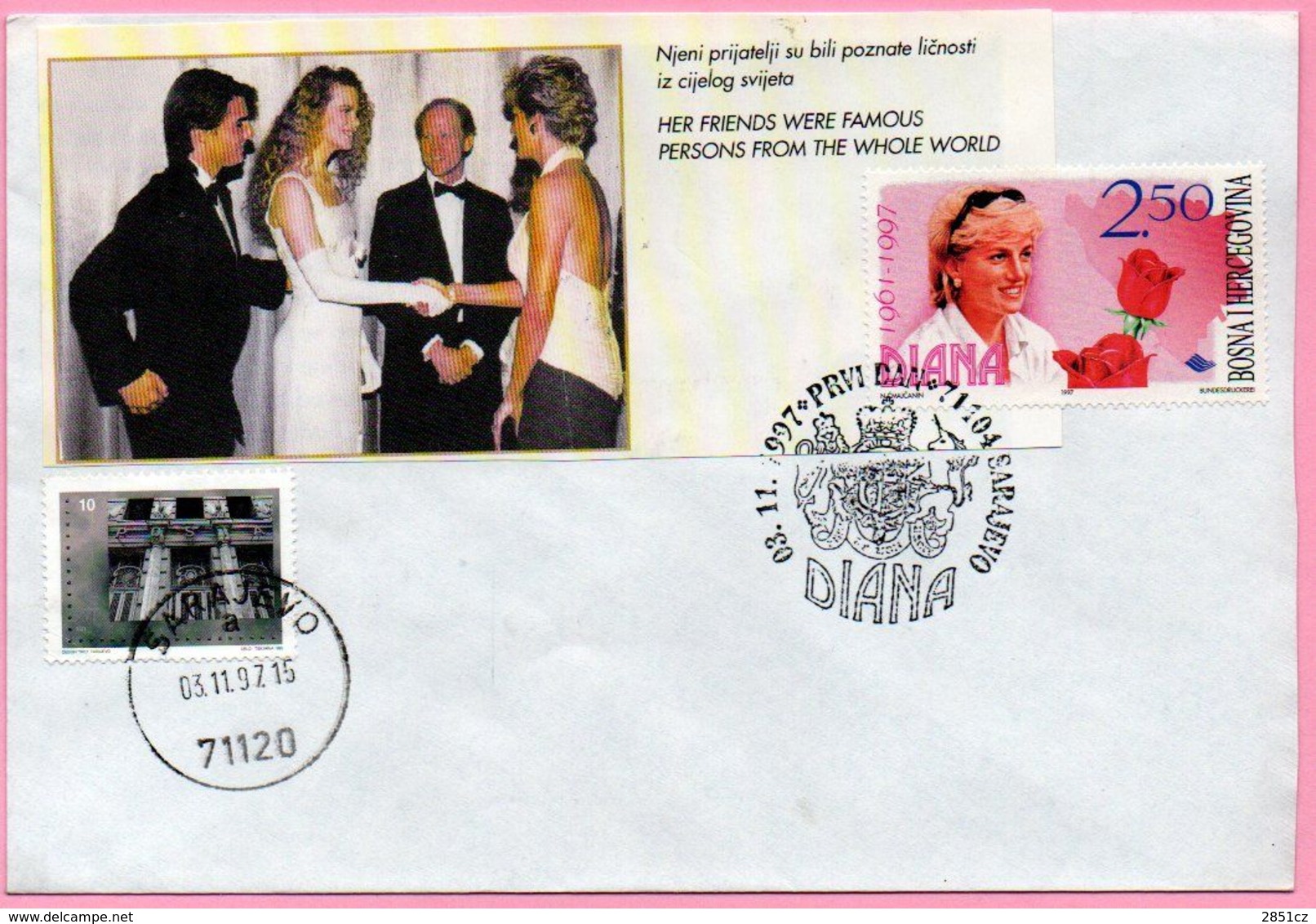 Envelope - Lady Di / Diana, Sarajevo 3.11.1997., Bosnia And Herzegovina / BIH / Postmark Vukovar 1998., Croatia - Bosnie-Herzegovine