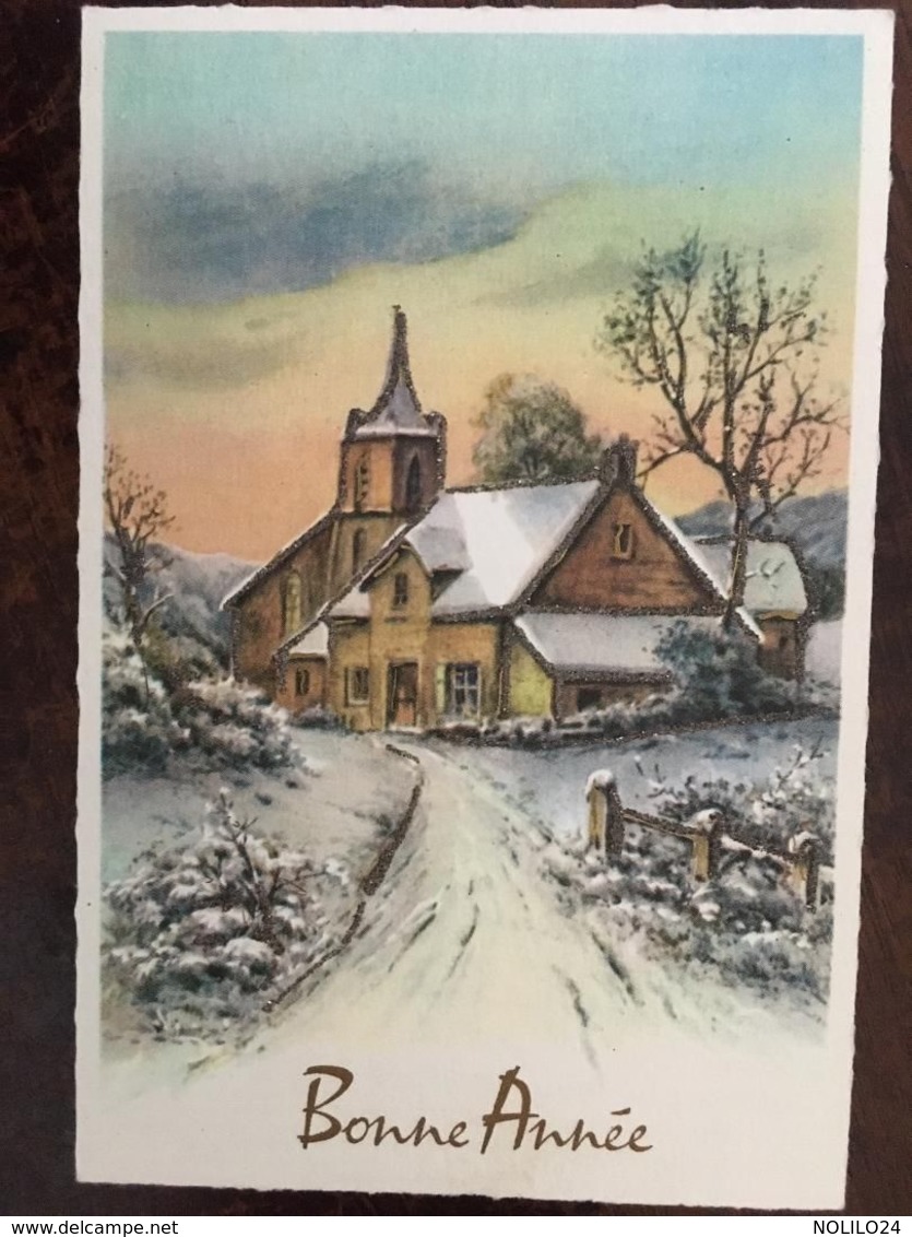 Cp Format Cpa, 1973, Bonne Année, Village Enneigé Avec église,paillettes, éd Photochrom, écrite - Año Nuevo