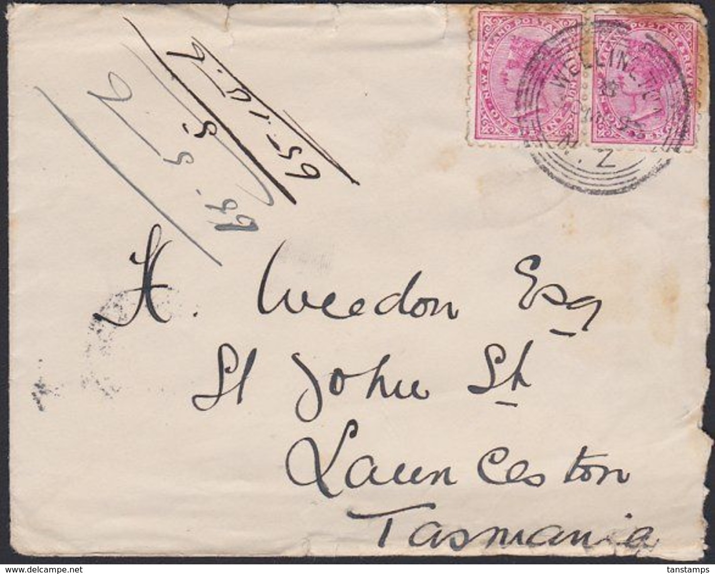 NEW ZEALAND - TASMANIA 1882 1d SSF PAIR. - Covers & Documents