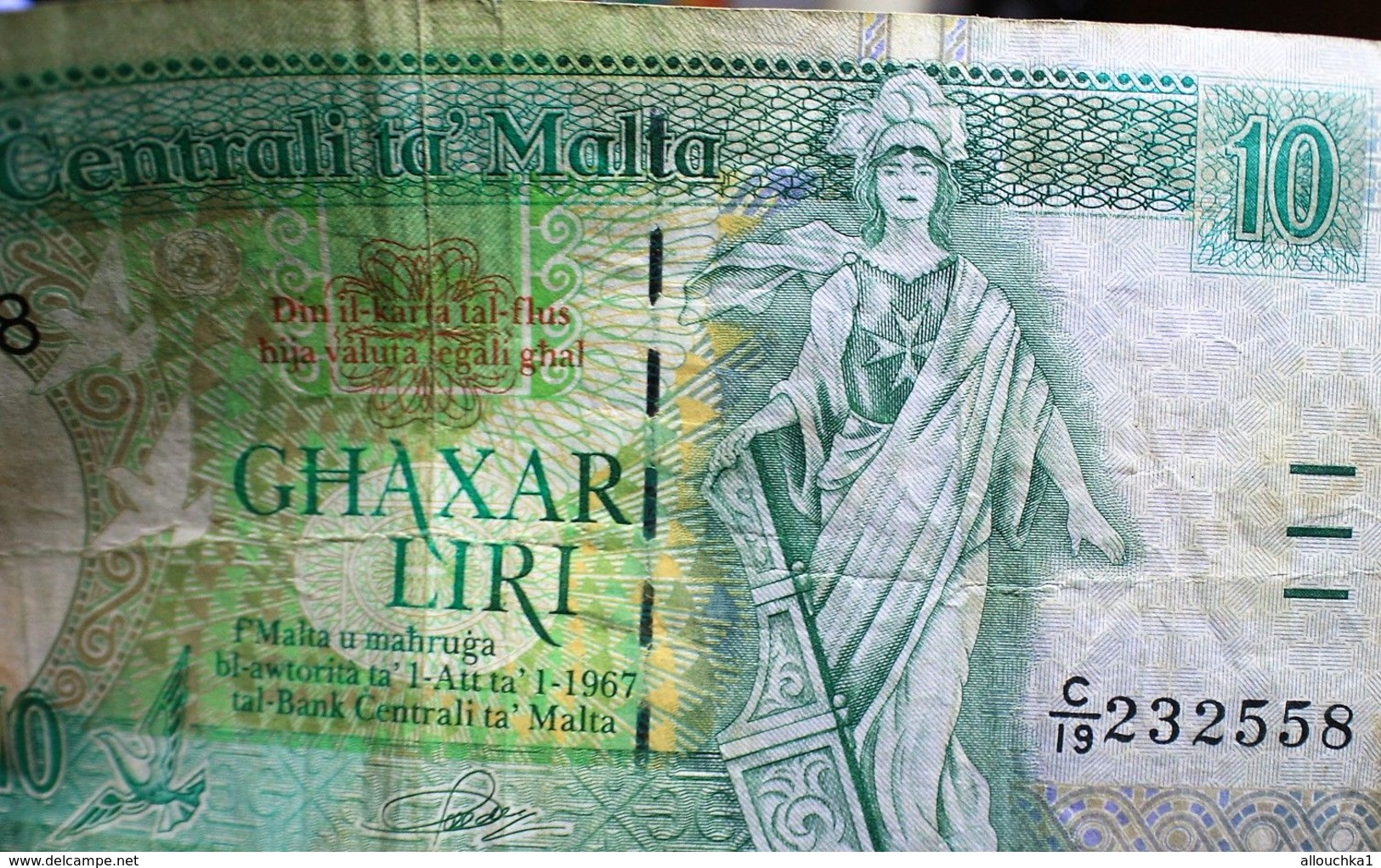 BANK CENTRALI TA MALTA MALTE GHAXAR 10 LIRI -L.1967 Monnaies & Billets  Billet Malte 10 LIRAS DEL AÑO 1967 (BANKNOTE) - Malta