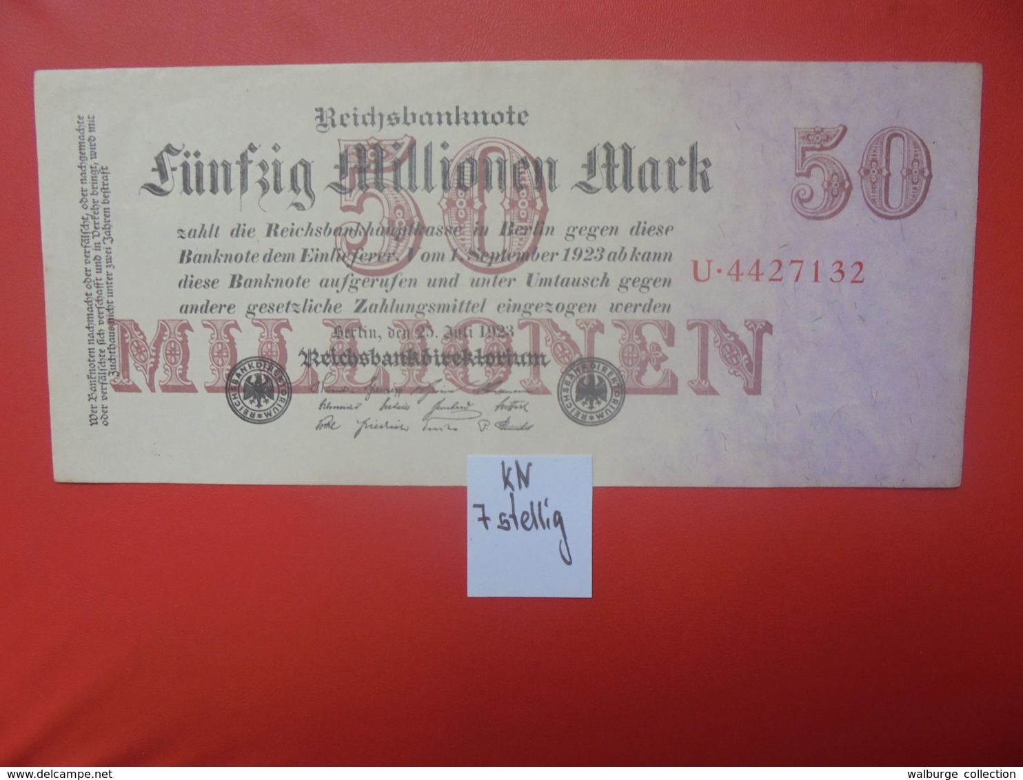 Reichsbanknote 50 MILLIONEN MARK 1923 7 CHIFFRES+GRAND ALPHABET CIRCULER (B.16) - 50 Mio. Mark