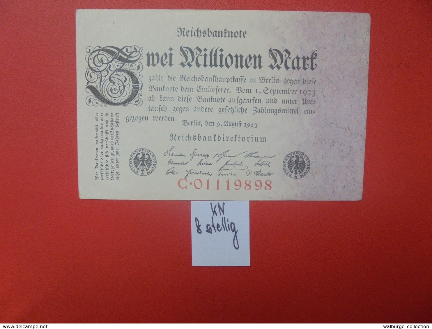 Reichsbanknote 2 MILLION MARK 1923 1 LETTRE+8 CHIFFRES ROUGES CIRCULER (B.16) - 2 Millionen Mark