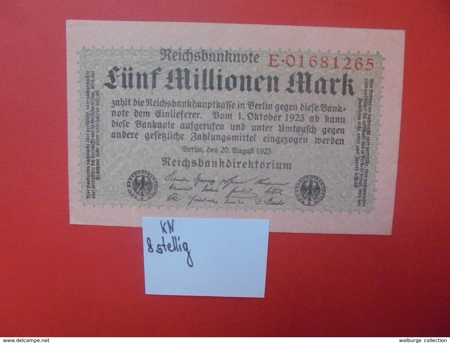 Reichsbanknote 5 MILLIONEN MARK 1923 8 CHIFFRES CIRCULER (B.16) - 5 Miljoen Mark