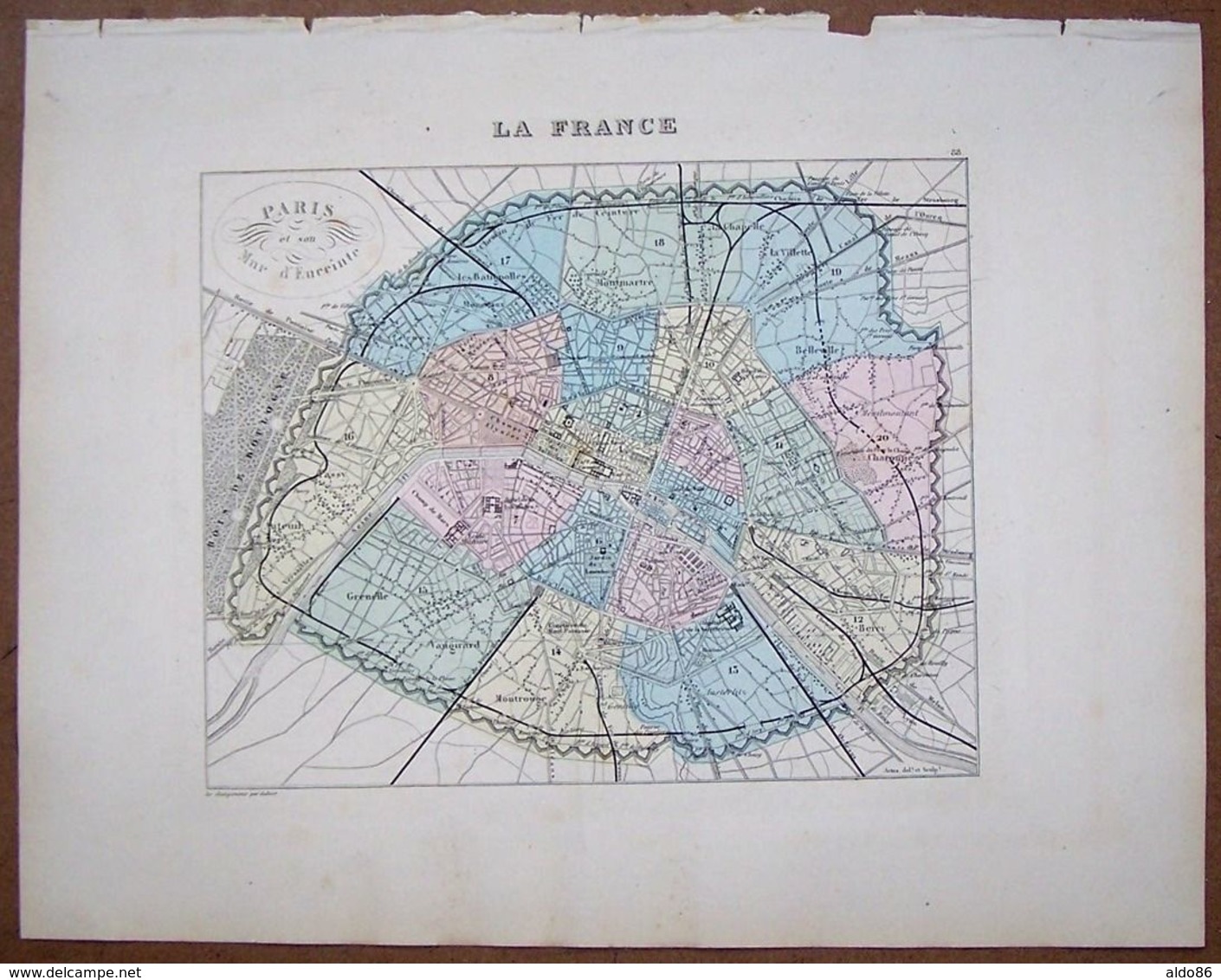 GRAVURE DU PLAN DE PARIS ET SON MUR D'ENCEINTE . ATLAS MIGEON 1886 . - Other & Unclassified