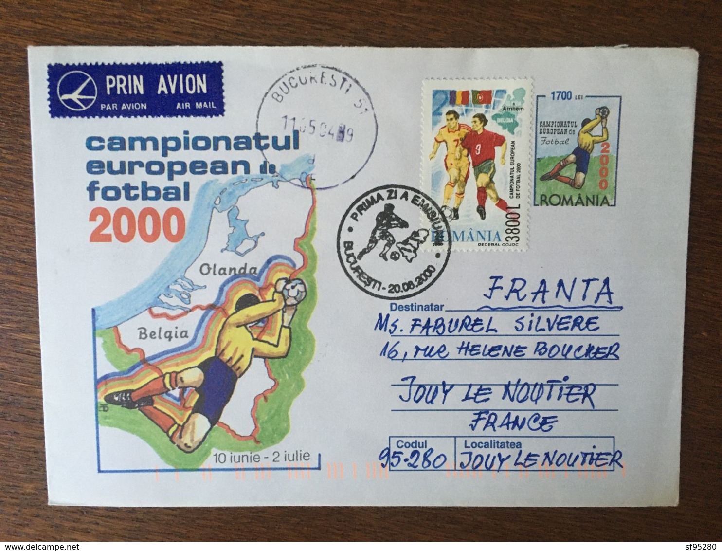 ROUMANIE CHAMPIONNAT EUROPEEN DE FOOTBALL 2000 ENTIER POSTALB253 4343 FDC PREMIER JOUR - FDC