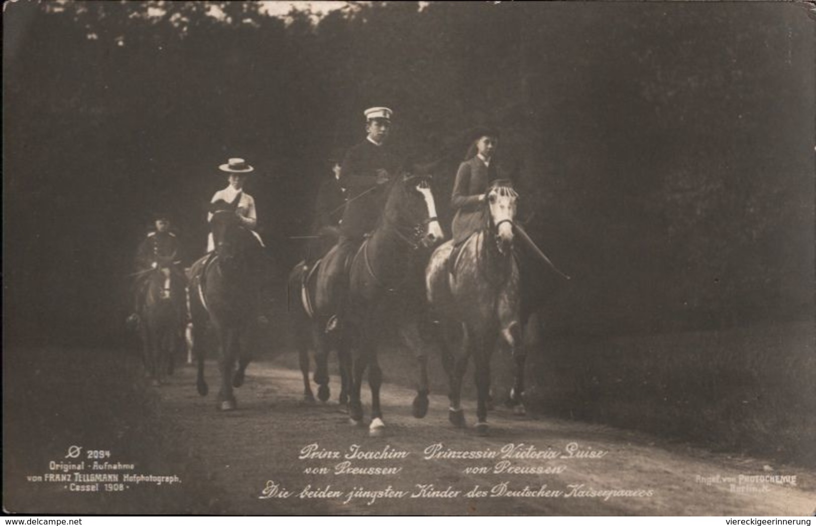 ! Ansichtskarte, Adel, Prinzessin Victoria Louise Von Preußen Mit Prinz Joachim Zu Pferde, Horses, Aufnahme Kassel 1908 - Familles Royales