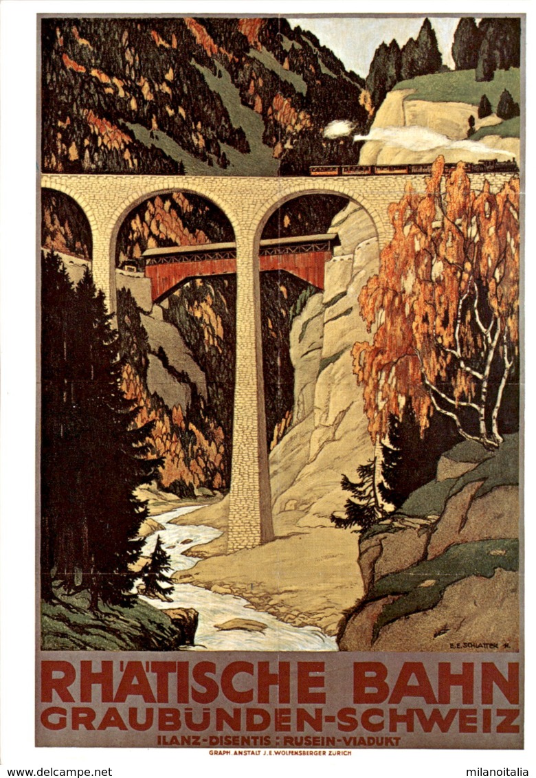 Rhätische Bahn - Graubünden-Schweiz - Ilanz-Disentis: Rusein-Viadukt - Plakat 1911 (1205) - Ilanz/Glion