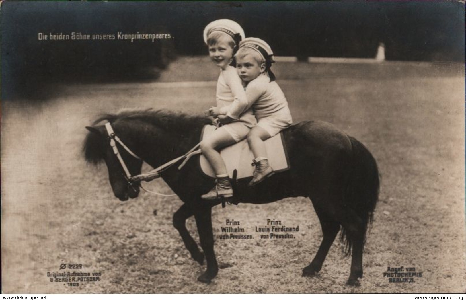 ! Alte Ansichtskarte, Adel, Royalty, Prinz Wilhelm Von Preußen, Louis Ferdinand, Pony, Aufnahme G. Berger, Potsdam 1909 - Familles Royales
