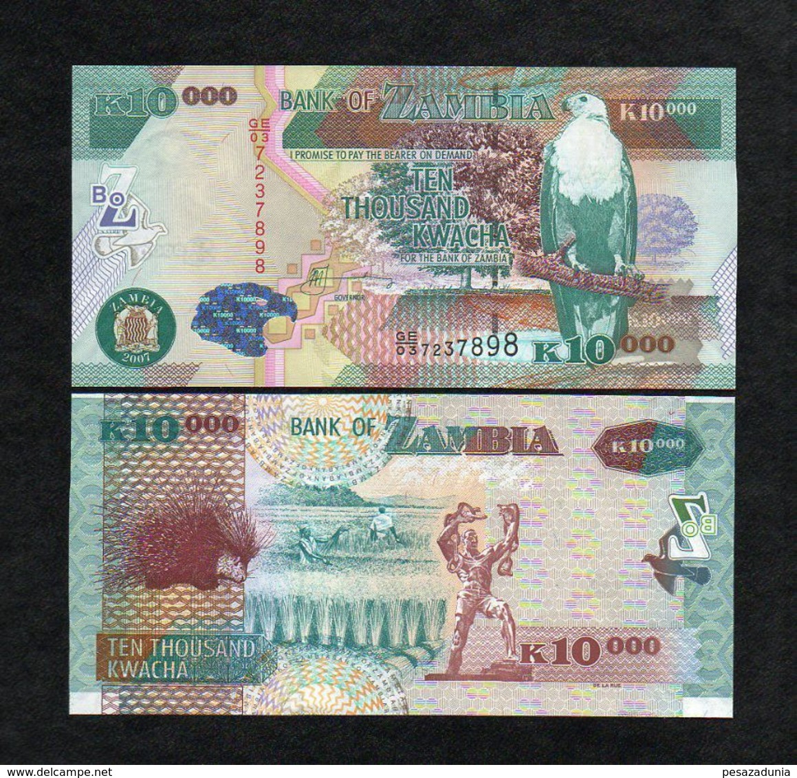 ZAMBIA 10000 (10,000) KWACHA BANKNOTE 2007 UNC P-46d Scarce!!! - Zambia