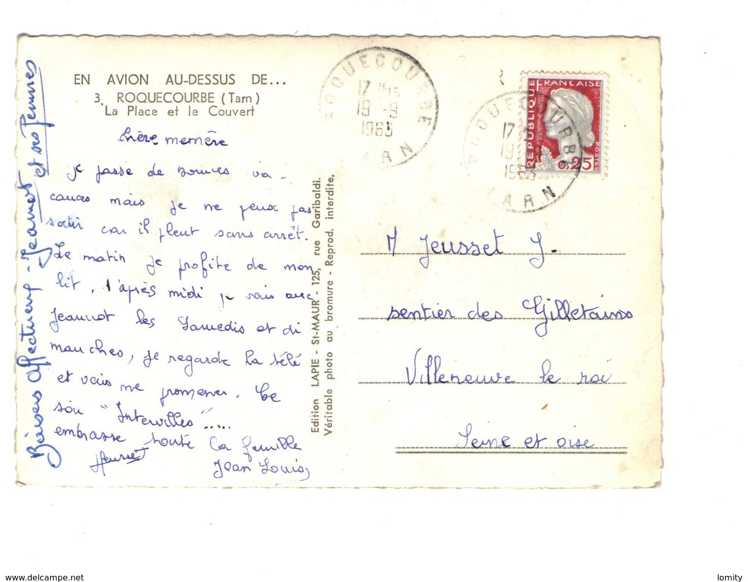 81 Roquecourbe En Avion Au Dessus De La Place Et Le Couvert CPSM GF Cachet Roquecourbe 1963 Edit Lapie - Roquecourbe