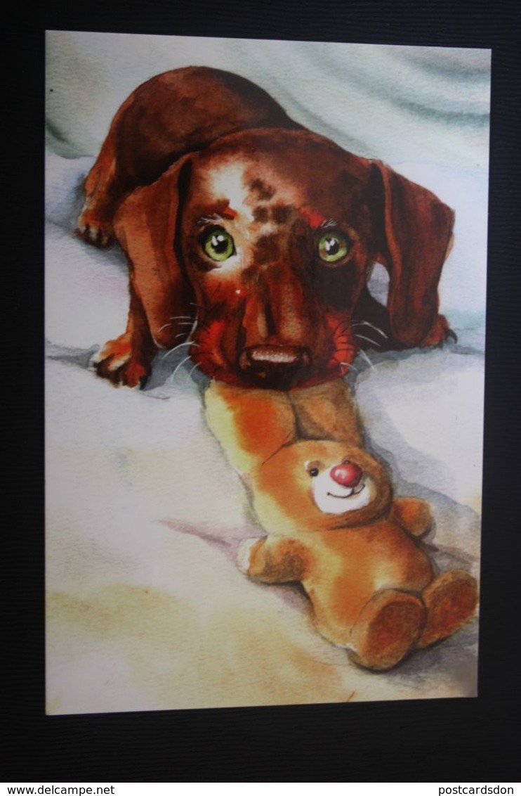 "My Puppy"  Painter Kniazeva - Modern Postcard - Dachshund - Dachshound - Teckel - Dackel - Bassotto - Dogs