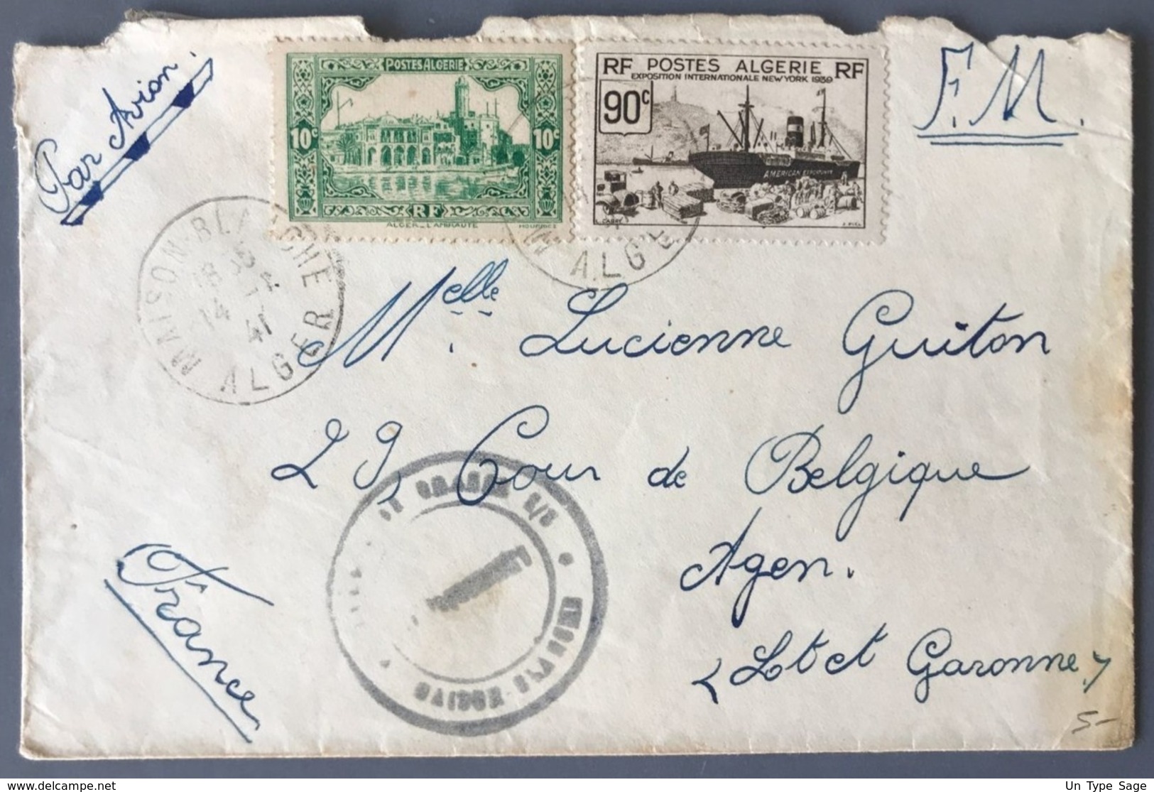 Algérie, Lettre FM - Affranchie - De Maison Blanche - Manque Rabat - (W1614) - Cartas & Documentos