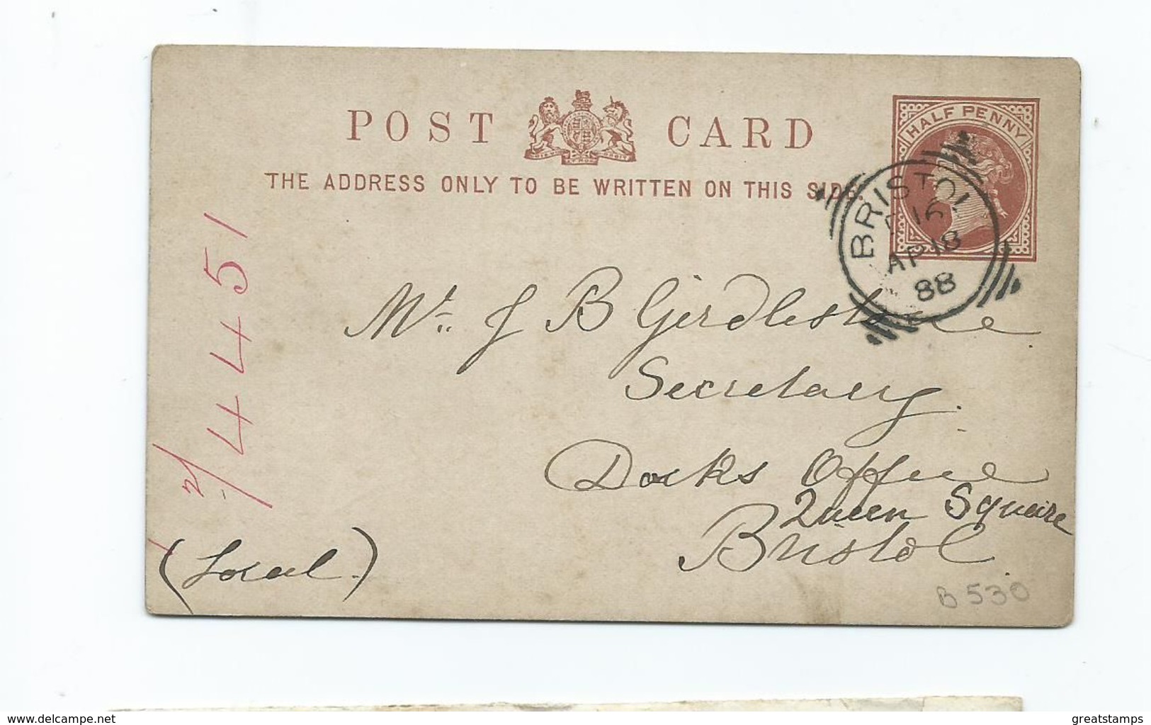 Great Britain Bbristol D16   Squared Circle Prepaid Pc     Search Also My Postcards For More Cancels - Lettres & Documents