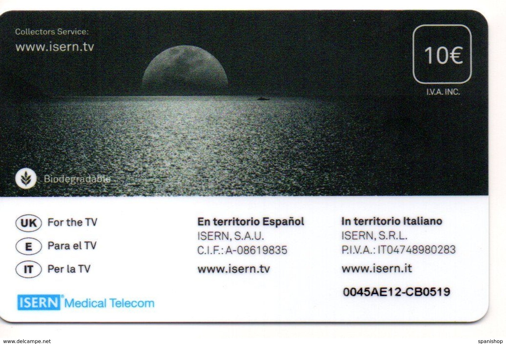 ISN-291 SPAIN PHONECARD ESPAÑA ISERN SERIE PAISAJES Nº14 ( MOON LIGHT SHADOW ON THE SEA)- CARD HOSPITAL TV - Basisuitgaven
