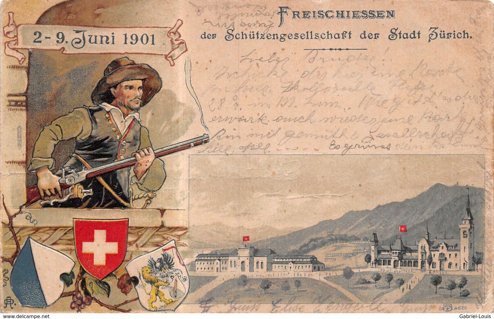 Freischiessen Der Schützengesellchaft  Der Stadt Zürich 2-9 Juni 1901 - Gaufrée - Litho - Zürich