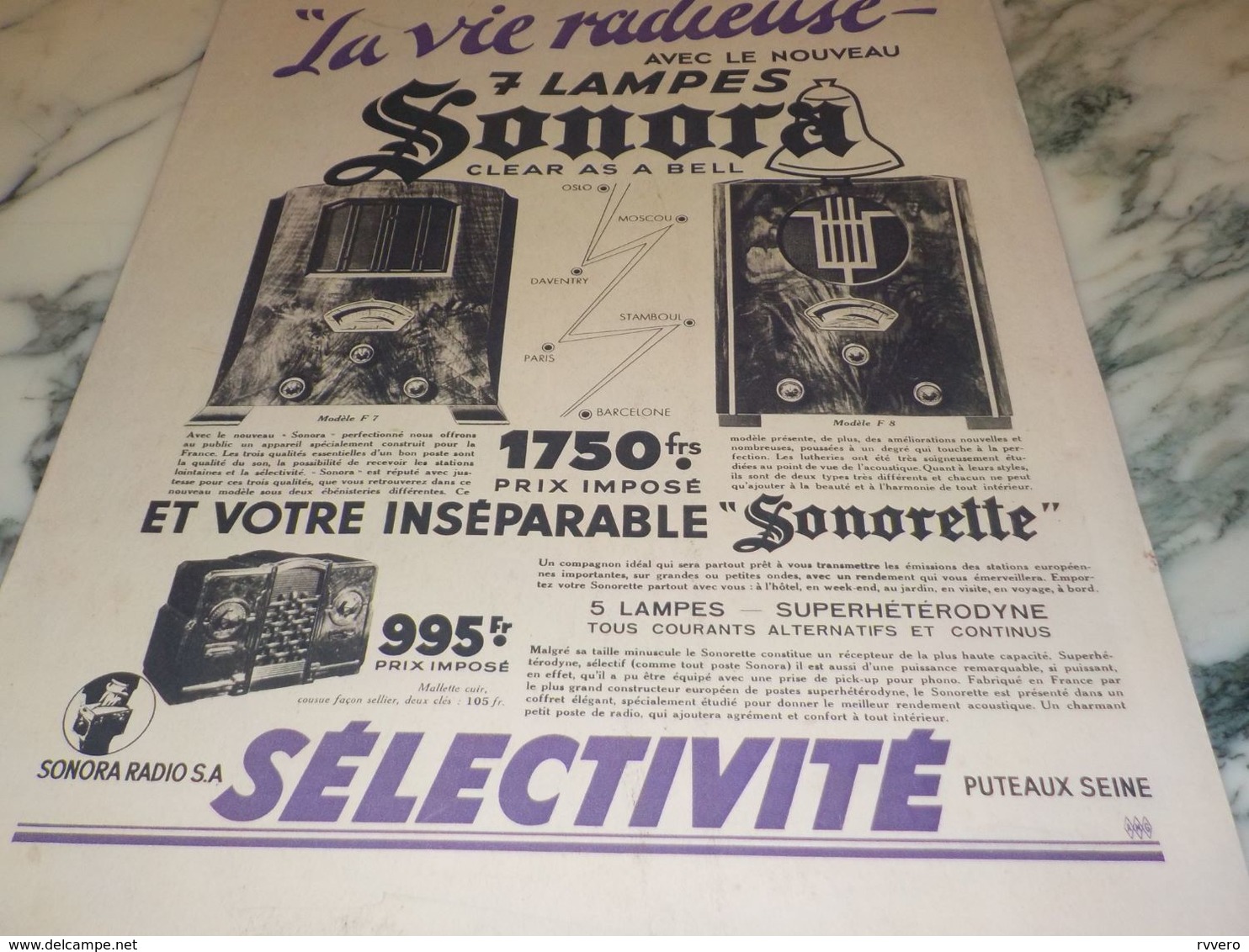 ANCIENNE PUBLICITE VIE RADIEUSE RADIO SONORA  1933 - Autres & Non Classés