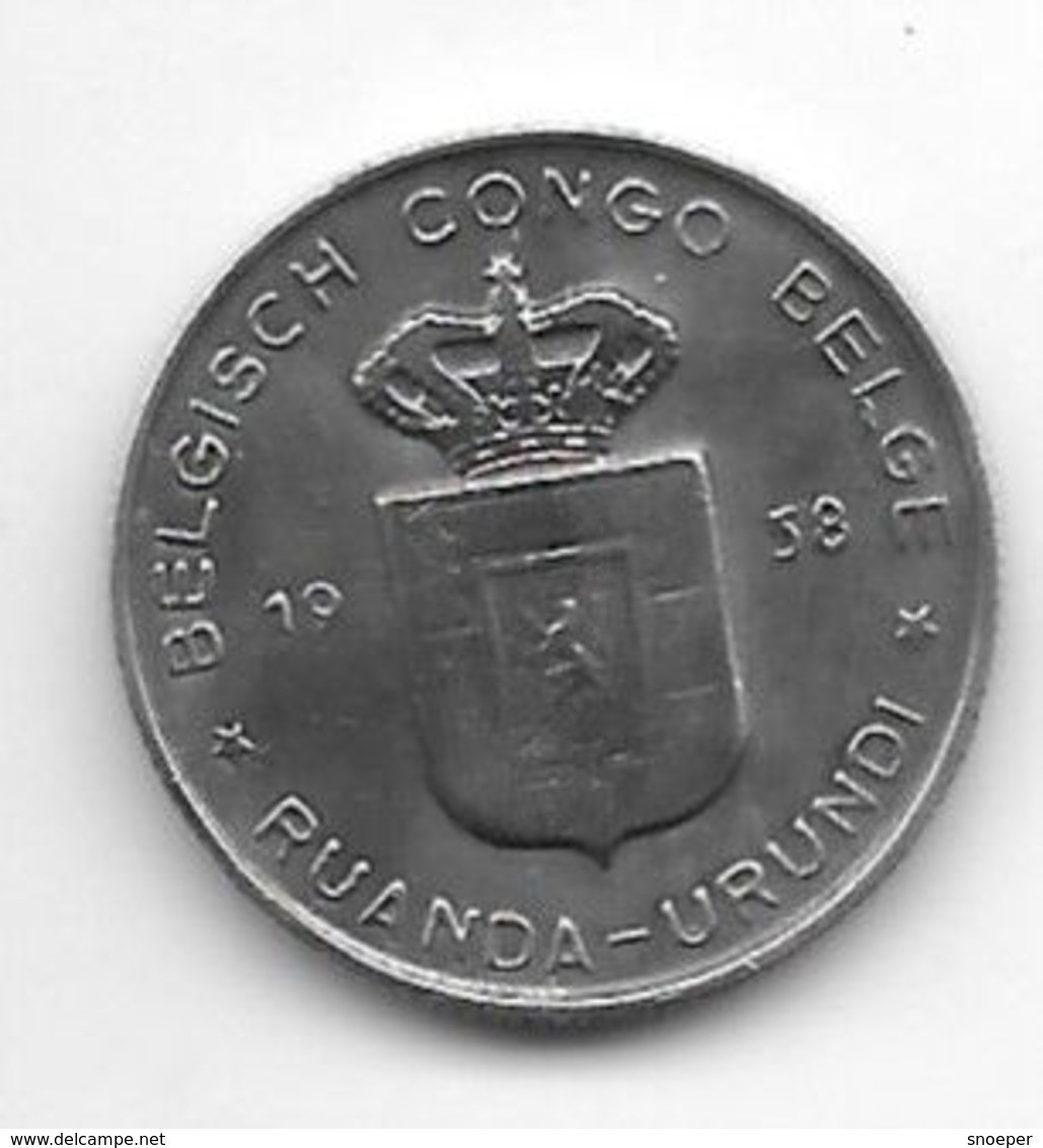 Belgium Congo 1 Franc  1958   Km 4   Vf - 1951-1960: Boudewijn I