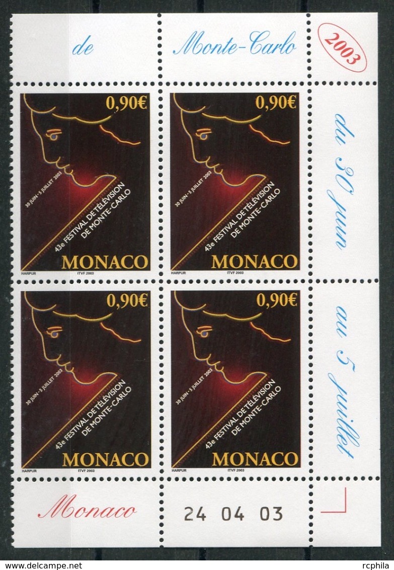 RC 18129 MONACO N° 2396 FESTIVAL DE TELEVISION BLOC DE 4 COIN DATÉ NEUF ** TB - Neufs