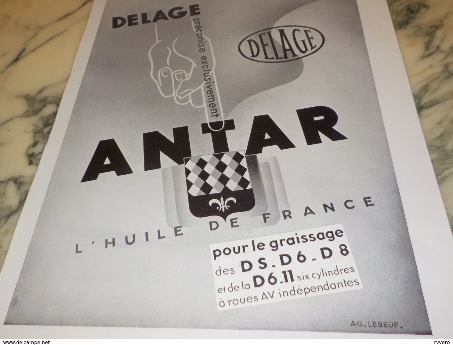 ANCIENNE PUBLICITE DELAGE PRECONISE  ANTAR 1933 - Altri & Non Classificati