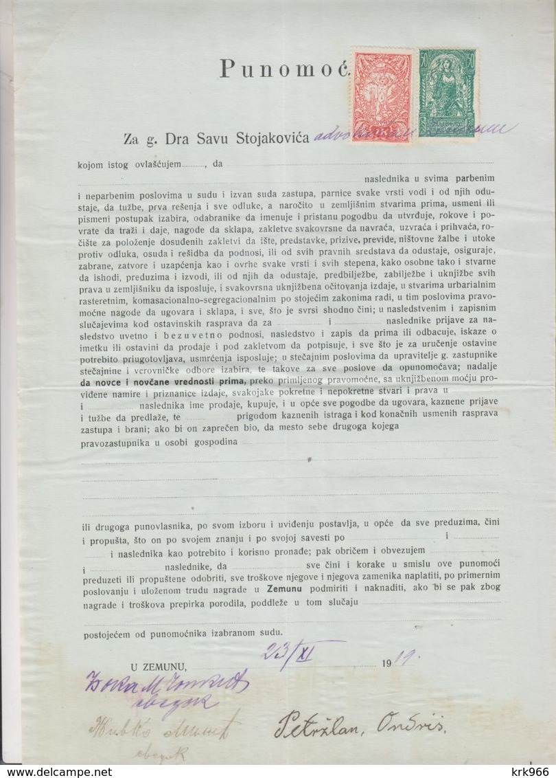 SLOVENIA, Yugoslavia Serbia Zemun Stamps Used Instead Taxe Revenue 1919 Document - Slovenia