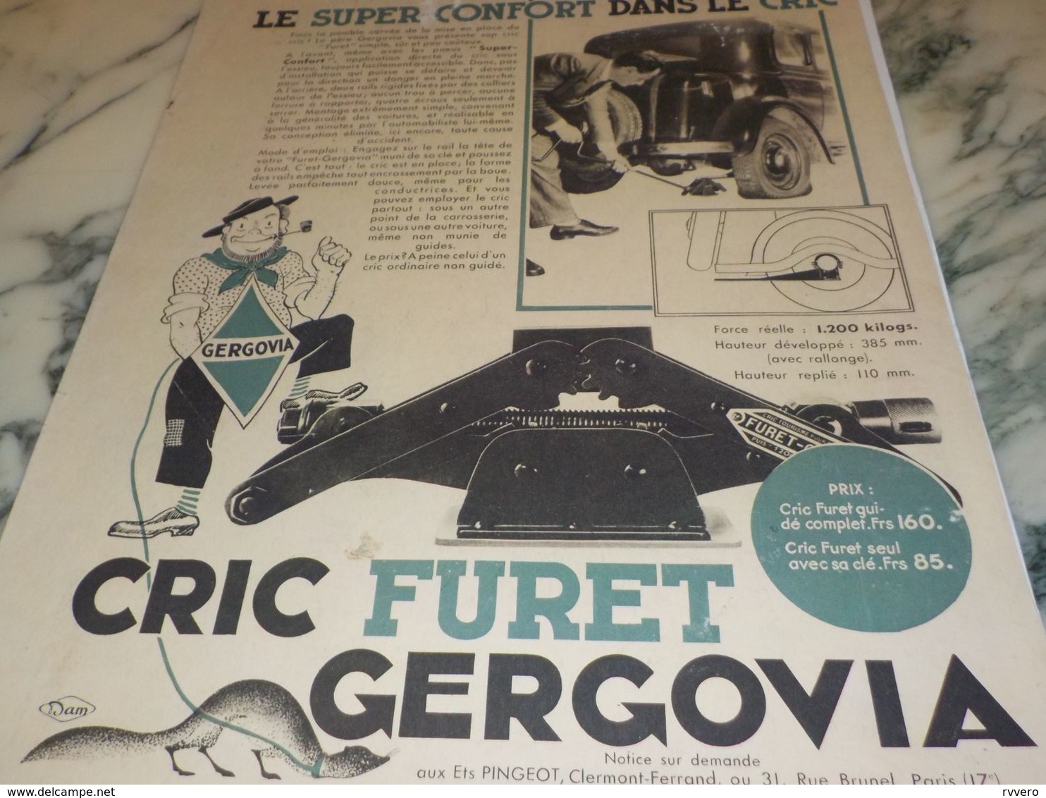 ANCIENNE PUBLICITE SUPER CONFORT LE CRIC GERGOVIA  1933 - Altri & Non Classificati