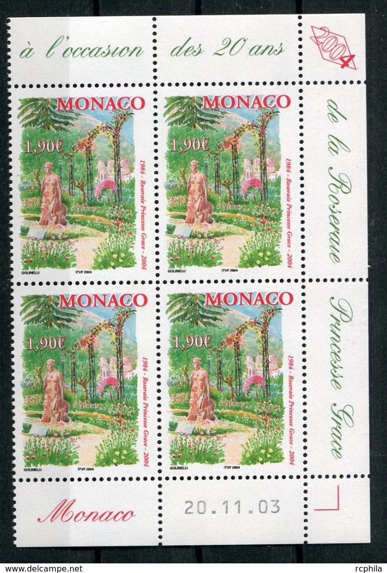 RC 18150 MONACO N° 2428 ROSERAIE PRINCESSE GRACE BLOC DE 4 COIN DATÉ NEUF ** TB - Ungebraucht