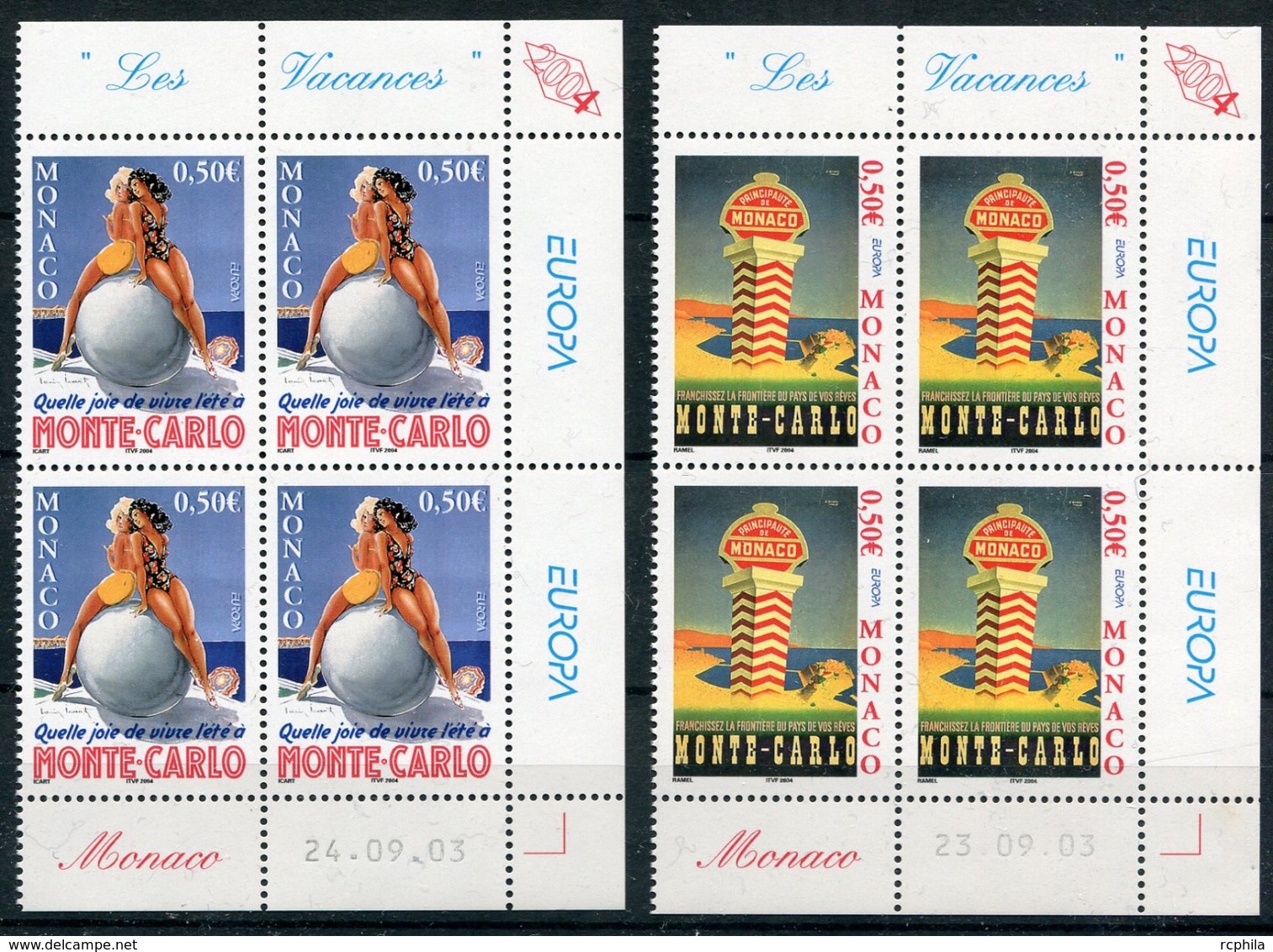 RC 18158 MONACO N° 2437 / 2438 EUROPA 2004 LES VACANCES BLOC DE 4 COIN DATÉ NEUF ** TB - Ungebraucht