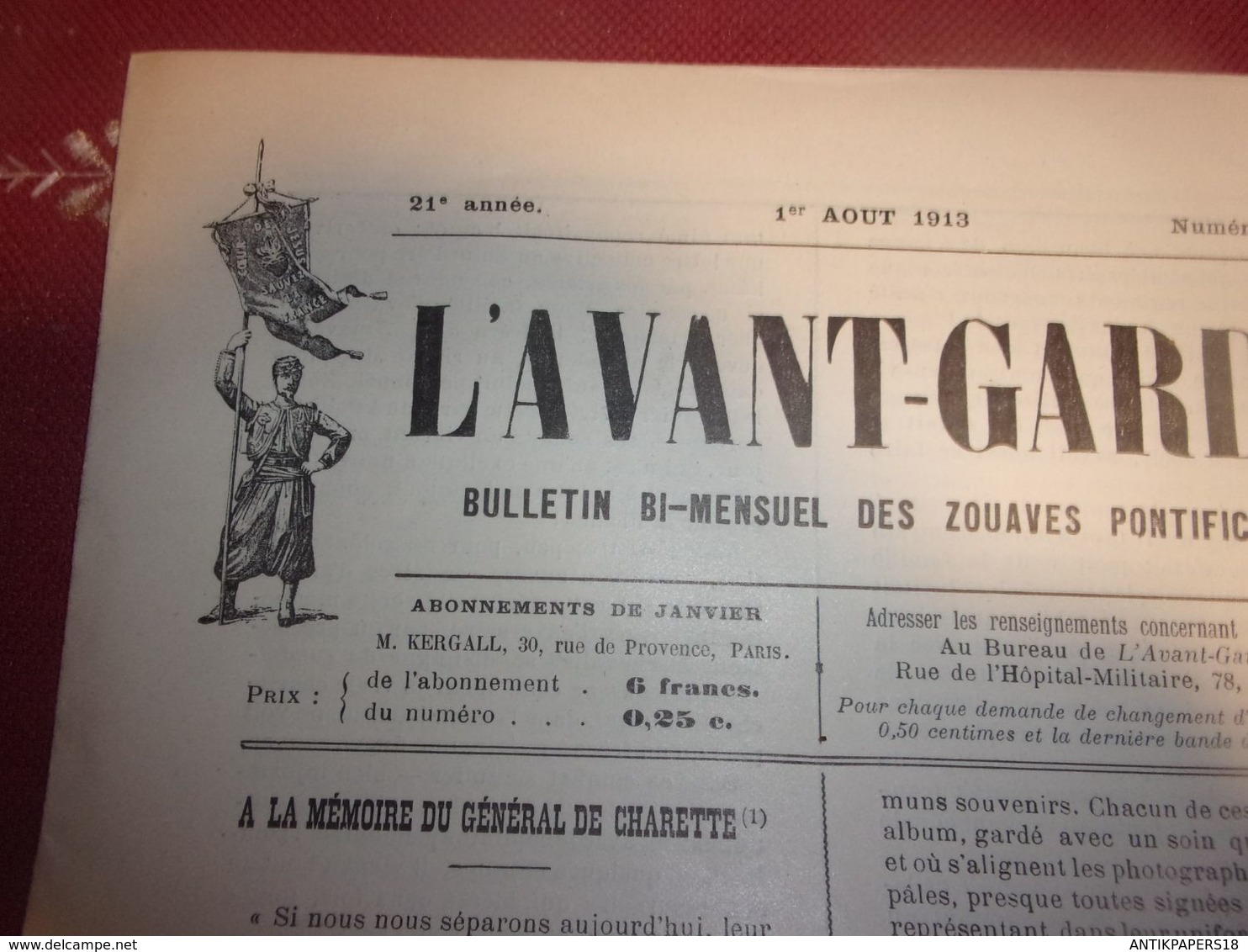 1913 L AVANT GARDE ZOUAVES PONTIFICAUX 1 ER AOUT 1913 N°545 ROYALISTE LEGITIMISTE - Guerra 1914-18